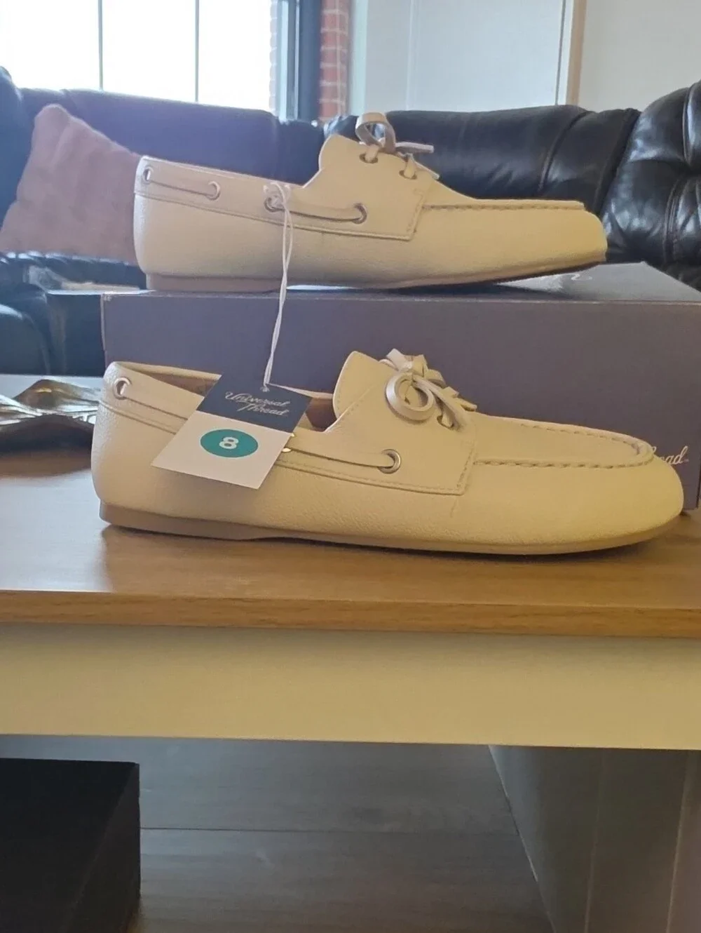 Men's Cream Leather Boat Shoes with Moc Toe and Lace Detail
